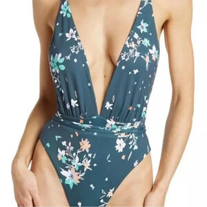 NWOT Maaji Women’s One Piece Swimsuit Safari Reversible Plunge Small‎